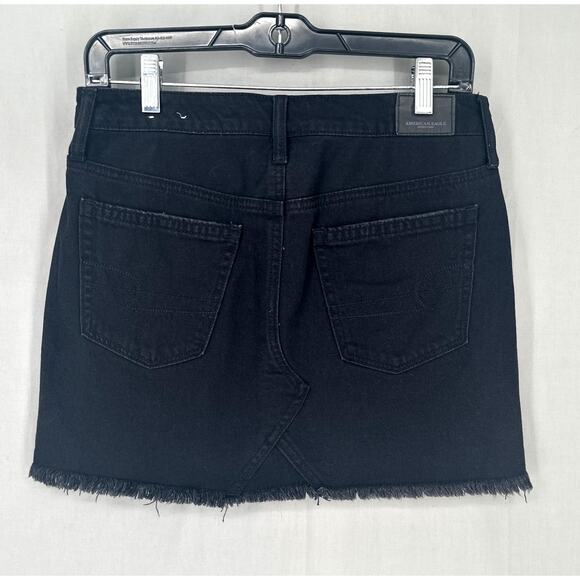 American Eagle Skirt Womens 4 Black Denim Mini Distressed Button Fly Pockets - Picture 5 of 8